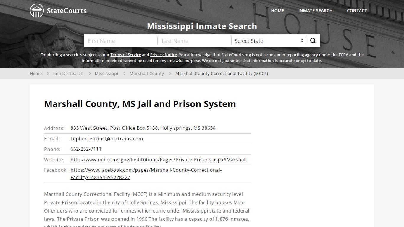 Marshall County Correctional Facility (MCCF) Inmate Records Search ...