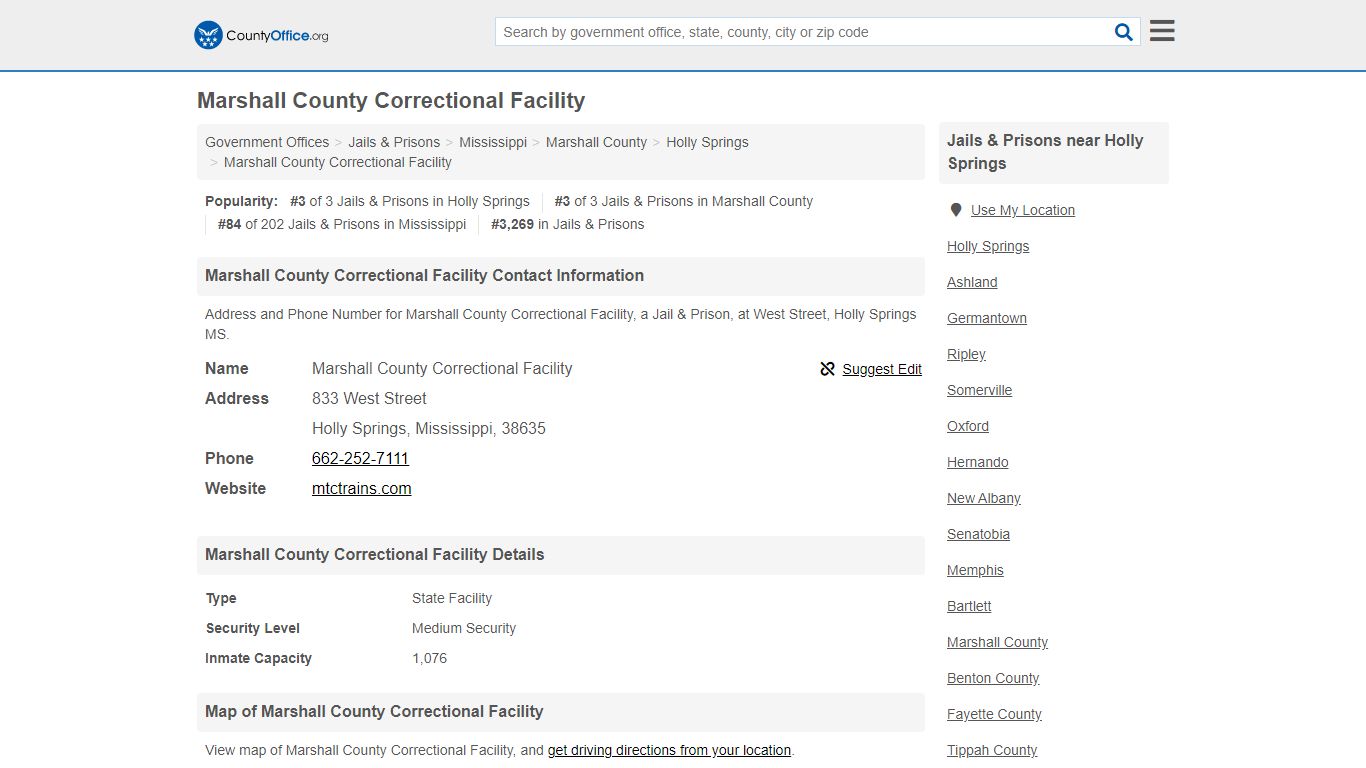 Marshall County Correctional Facility - Holly Springs, MS (Address and ...